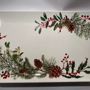 Williams Sonoma Holiday Platter with Pinecones and Greenery